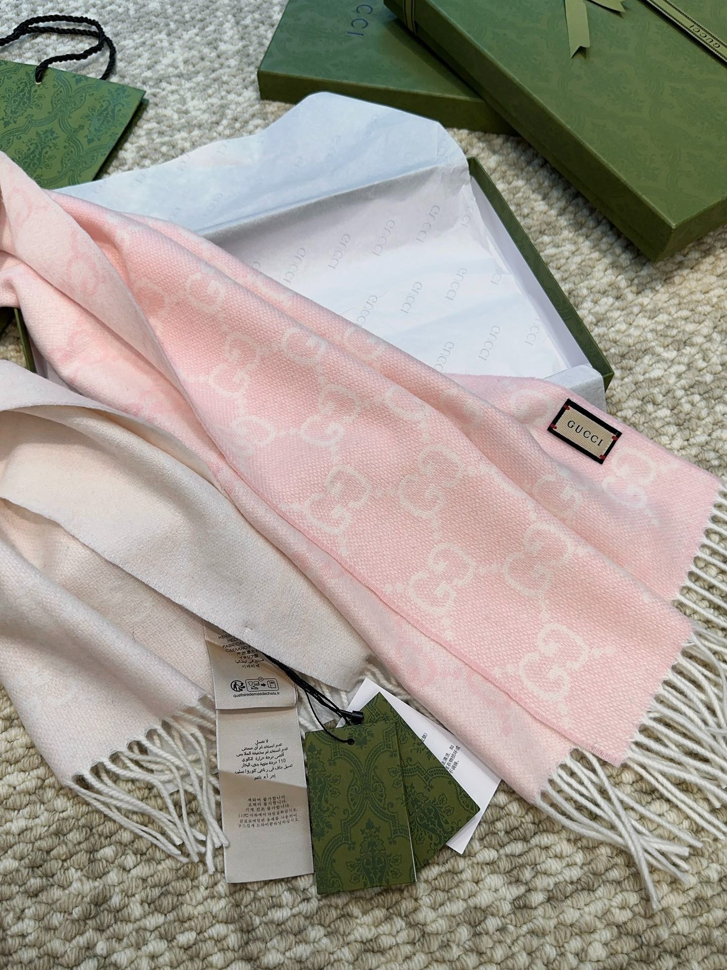 Gucci GG Pattern Scarf Light Pink 200cm/79in For Women - Temafes